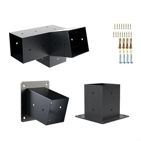 Slanted Roof Pergola Brackets For Wall Mounted 4x4 Posts, Heavy Duty Steel Gazebo Hardware Kit With Screws, Black Finish