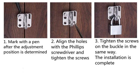 No Nonsense Heavy Duty Stainless Steel Flip Latch Lock 2 Pack Padlockable Bolt Latches installation steps on wooden door.