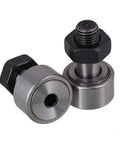 Heavy Duty CF8 KR19 Steel Cam Follower Bolt Type Needle Roller Bearing 4 Pack showing two cylindrical roller bearings with male threads.