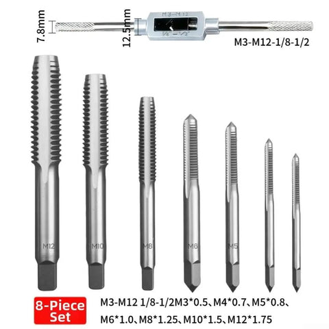 Get This Sweet Hss Hand Tap And Die Set For M6 To M10 Metal Threads With Smooth Flutes Perfect For Serious DIYers And Workshop Pros Needing Solid Screw Thread Repair Tools Today. 8-piece HSS tap set M3-M12 with M6, M8, M10 taps and holder
