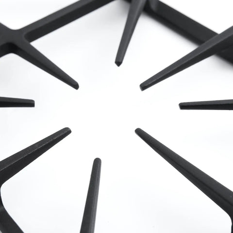 Close-up of Beefed Up Heavy Duty Cast Iron Burner Grate Replacement for Gas Ranges Matte Enamel Finish showing prongs