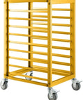 Five Inch Light Duty Threaded Stem Caster Wheels Providing Dead Simple Mounting And Smooth Sailing Mobility For Utility Carts Workbenches Supporting 140 Lbs Per Wheel No Worries Rolling Hardware Swap on a yellow utility cart.