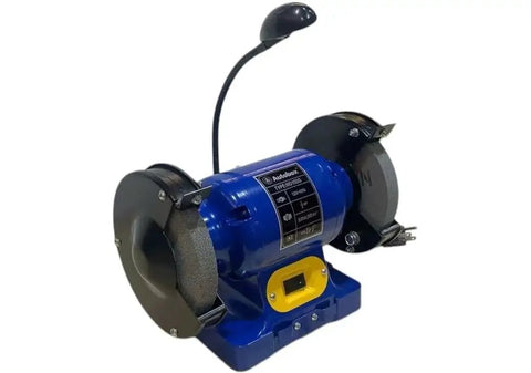 Tough As Nails Six Inch Bench Grinder With One Half Horsepower Motor And Dual Fine Coarse Grinding Wheels Paired With Led Light.