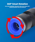 Push To Connect 60 Piece Air Hose Fittings Kit 1/4 Inch Tube showing 360-degree rotation detail with arrows and blue fitting