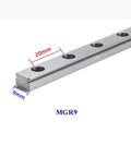 MGN9 Linear Rail Guide 1000mm Long One Piece Rail For Precision Linear Motion In CNC Machines, shown in close-up with measurements.