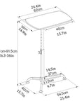 Dimensions diagram of Easy Slide Height Adjustable Bedside Cart For Living Room Or Bedroom, Flexible Mobile Laptop Table.