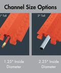 Rugged Drive Over Cable Protector For 1.25 Inch Lines With Heavy Duty 17k Axle Load Drop Over Ramp, orange, two size options shown