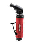 Pro-Level.6 HP Angle Die Grinder, 18000 RPM Spindle Lock, Ergo Comfort Grip, Top Throttle Switch, No-Nonsense Heavy-Duty Body, Badass Torque For Serious Fabrication Or Custom Bike Builds shown in red with side view, ergonomic grip.