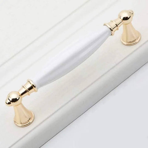 Six Pack Ceramic Cabinet Knob Handles With 22mm Screws, Drawer Pulls For Kitchen Cupboard Wardrobe Dresser Doors, Gold Zinc Alloy Modern Hardware