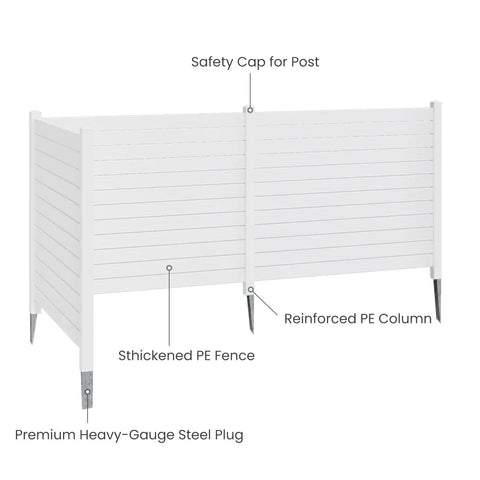 Three Panel Backyard Privacy Fence White PVC 48 Inch Wide By 42 Inch High No Dig Privacy Screen With 18 Inch Ground Stakes