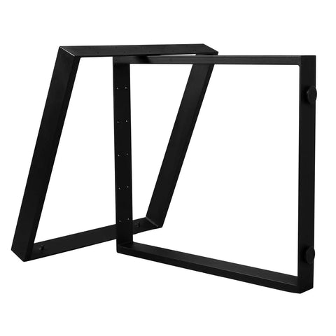 Heavy Duty Steel Table Legs Set Of Two, Rock Solid Black Metal Stand With Adjustable Leveling Feet, angled view of sturdy frame.