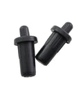 Top Shelf 30 Pack Of 25 Millimeter Black Spring Loaded Spacer Pins and Pivot Shafts for Heavy Duty Furniture Connectors No Fuss Cabinet Door Repair Parts close-up of two black spacer pins.