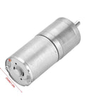 12V Brushed DC Gear Motor With 400 RPM Speed Reduction, Tiny 25mm Body, silver metal casing, visible 3mm shaft.