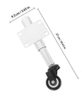 Top Shelf Premium Heavy Duty Gate Wheels With Spring Loaded Shock Absorption And Adjustable Height Casters For Smooth Rolling Metal Yard Gates Quick Install, single unit with dimensions.
