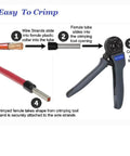 Steps to use 800 Piece Ferrule Wire Terminal Kit With Copper Crimp Connectors And Insulated Cord Pin End Terminals For AWG 22 To 10 Waterproof Visual Inspection Ready Comprehensive Wire Connector Set For Electrical Projects shown with crimping tool.