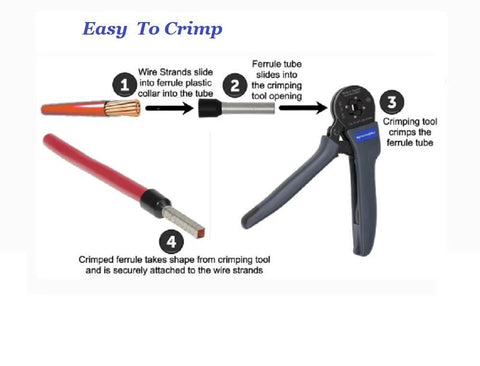 Steps to use 800 Piece Ferrule Wire Terminal Kit With Copper Crimp Connectors And Insulated Cord Pin End Terminals For AWG 22 To 10 Waterproof Visual Inspection Ready Comprehensive Wire Connector Set For Electrical Projects shown with crimping tool.
