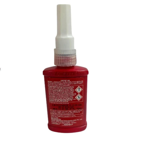 Red bottle of Medium Strength Thread Locker For Metal Bolts, Nuts And Studs, 50 Ml Bottle on white background