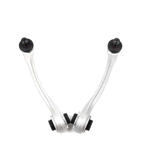 Two metal control arms with ball joints from Beefed Up 16 Piece Control Arm Kit With Ball Joint And Bushing Stabilizer Links And Tie Rods For A4 B9 8W2 8WH 8W5 And A5 F53 F57 F5A Upgrade Your Suspension With Durable Heavy Duty Components.