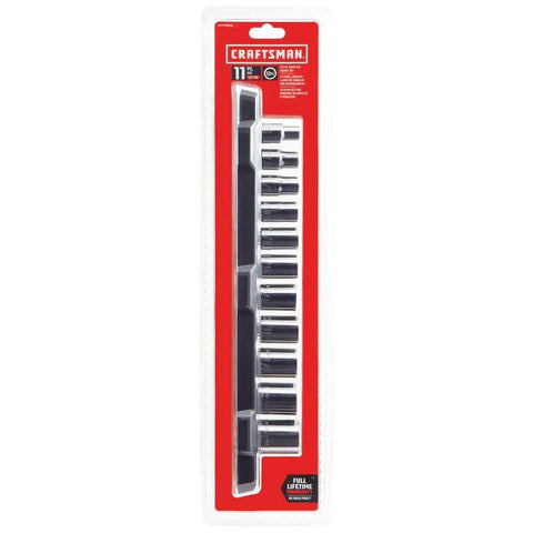 Heavy Duty Socket Set For Half Inch Drive, SAE, 12 Point Box End, 11 Piece in packaging, corrosion resistant, lifetime warranty.
