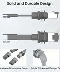 Flat Cat 6A Ethernet Cable For Starlink Gen 3 And Mini 10Gbps High Speed RJ45 LAN Cable IP68 Waterproof, dimensions 9.2x3.2mm shown.
