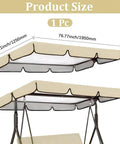 Replacement Canopy For Outdoor Swing 77x50 Inch Beige Oxford Cloth Roof Cover UV Weatherproof Waterproof All Weather Shade Top