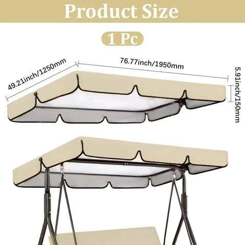 Replacement Canopy For Outdoor Swing 77x50 Inch Beige Oxford Cloth Roof Cover UV Weatherproof Waterproof All Weather Shade Top