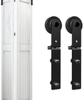Beefy Heavy Duty 3.5 Foot Bi Folding Barn Door Hardware Kit For Two Doors, Carbon Steel Sliding Track System in Frosted Black