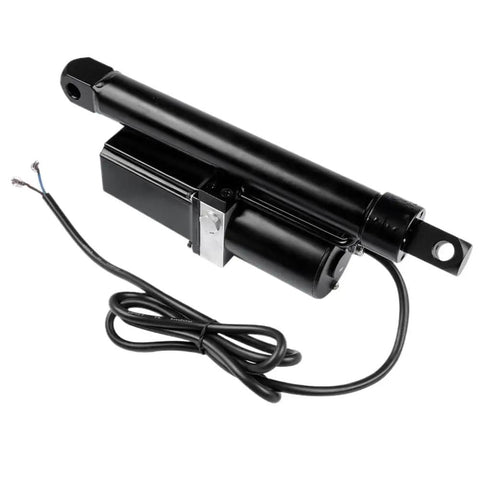 Top Notch Heavy Duty Linear Actuator Powered By A Rock Solid 12V DC Hydraulic Motor Generating A Massive 2300 Lbs smooth push, black metal body.