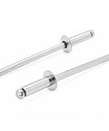Rock Solid 304 Stainless Steel Blind Rivets 100 Count 1/8 Inch Diameter 1/4 Inch Grip No Fuss Corrosion Resistant Hardware Fasteners, close-up view.