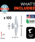 Heavy Duty Drywall Anchor System For Five Eighths To Three Quarters Inch Walls, One Shot Install, Made In USA, pack includes 100.