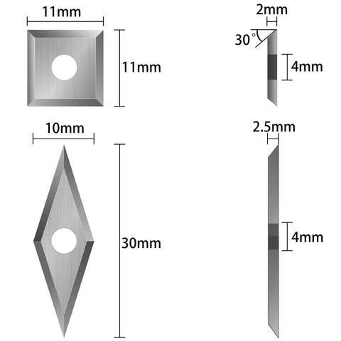 Top Tier Tungsten Carbide Wood Lathe Turning Inserts 16 Piece Heavy Duty Replacement Set with square and diamond shapes dimensions