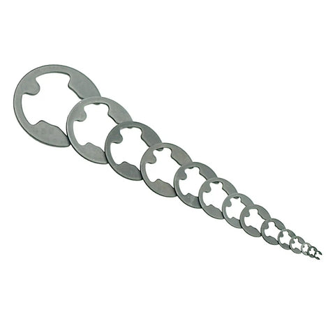 External E Clips Retaining Rings Kit, 420-Piece Metric Assortment From 1.2mm To 15mm, 14 Sizes, DIN 6799 Black Phosphate Finish.