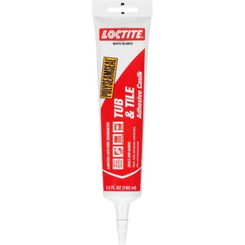 Tub And Tile Adhesive Caulk For Bathrooms And Kitchens, 5.5 Ounce Cartridge with red label and white nozzle