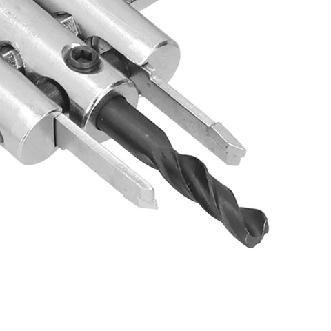 Heavy Duty Adjustable Twist Hole Saw Kit With HSS Knives For Drilling Custom Circles In Cork MDF And Hardwood Up To Seven Inches Wide Plus Four Inch Depth Cut, close-up