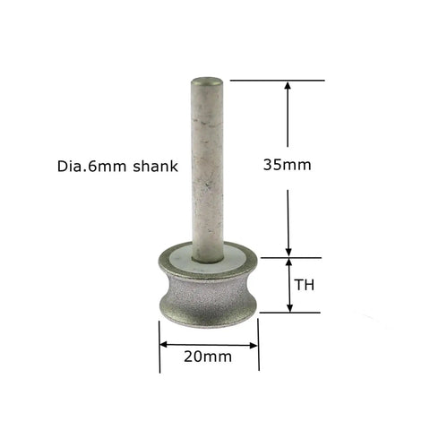 Get That Precision Edge With This 20Mm Concave Diamond Grinding Wheel Featuring A 6Mm Shank for metalworking tasks, 20mm diameter.