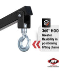 Detail of the 360° hook on the Rock Solid Two Ton Folding Engine Crane for Heavy Duty Garage use.