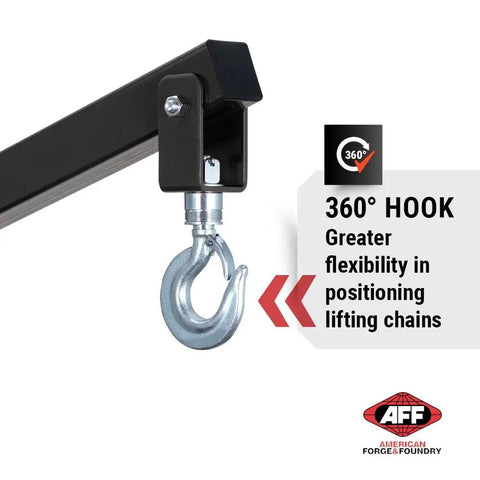 Detail of the 360° hook on the Rock Solid Two Ton Folding Engine Crane for Heavy Duty Garage use.