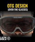 Tinted Safety Goggles With Anti Fog Lens For Pro Grade Eye Protection, Scratch Resistant UV Shield, worn over glasses