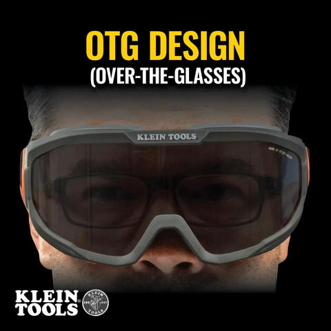 Tinted Safety Goggles With Anti Fog Lens For Pro Grade Eye Protection, Scratch Resistant UV Shield, worn over glasses