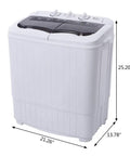 Zero Drama Portable Twin Tub Mini Washing Machine compact design with dimensions, suitable for dorms and RVs.