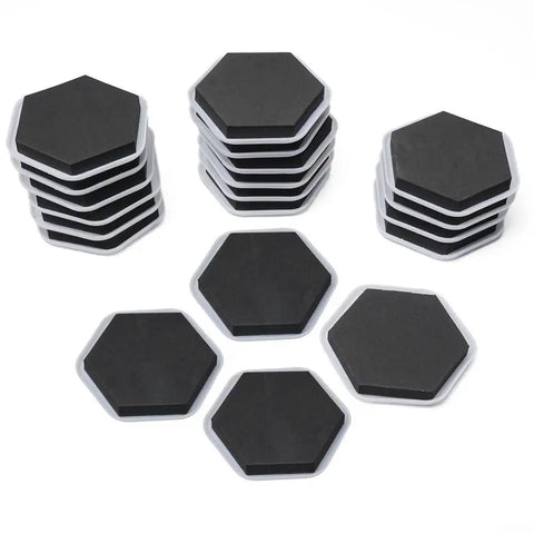 Total Game Changer 20 Pack Heavy Duty Furniture Sliders For Smooth Carpet Moves No Sweat Gliding Self Adhesive Backing shown in hexagonal shape.