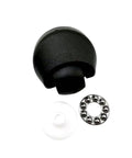 Front view: caster wheel for ECOVACS robot vacuum, black housing with metal ball-bearing ring and white spacer.