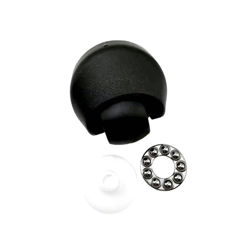 Front view: caster wheel for ECOVACS robot vacuum, black housing with metal ball-bearing ring and white spacer.