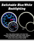 Prosport 52mm oil pressure gauge with blue/white LED backlighting and sender unit, front view