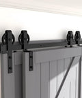 Heavy Duty Sliding Barn Door Hardware Kit Single Track Bypass System For Double Doors Black Powder Coat Six Point Six Foot Long