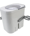 No Fuss Portable Clothes Washer Game Changing Hand Crank Operation, compact manual laundry machine with gray handle.