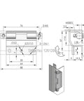 Technical drawing of Electric Switchgear Box Door Hinge for Distribution Power Cabinets and Network Cases, stainless steel design
