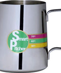 Stainless steel espresso milk frothing pitcher with built-in thermometer and thermo indicator color coding, 20 oz.