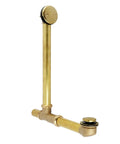 16 Inch Tub Waste And Overflow Drain With Toe Touch Brushed Brass Finish Heavy Duty Brass Construction For Long Lasting Durability And No Fuss Bathing Upgrade with brass hardware visible on white background
