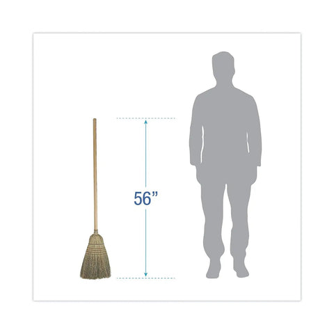 Reliable Workhorse Warehouse Brooms Crafted With Heavy Duty Corn Fiber Bristles, 56 inch tall with a corn bristle head for efficient sweeping.
